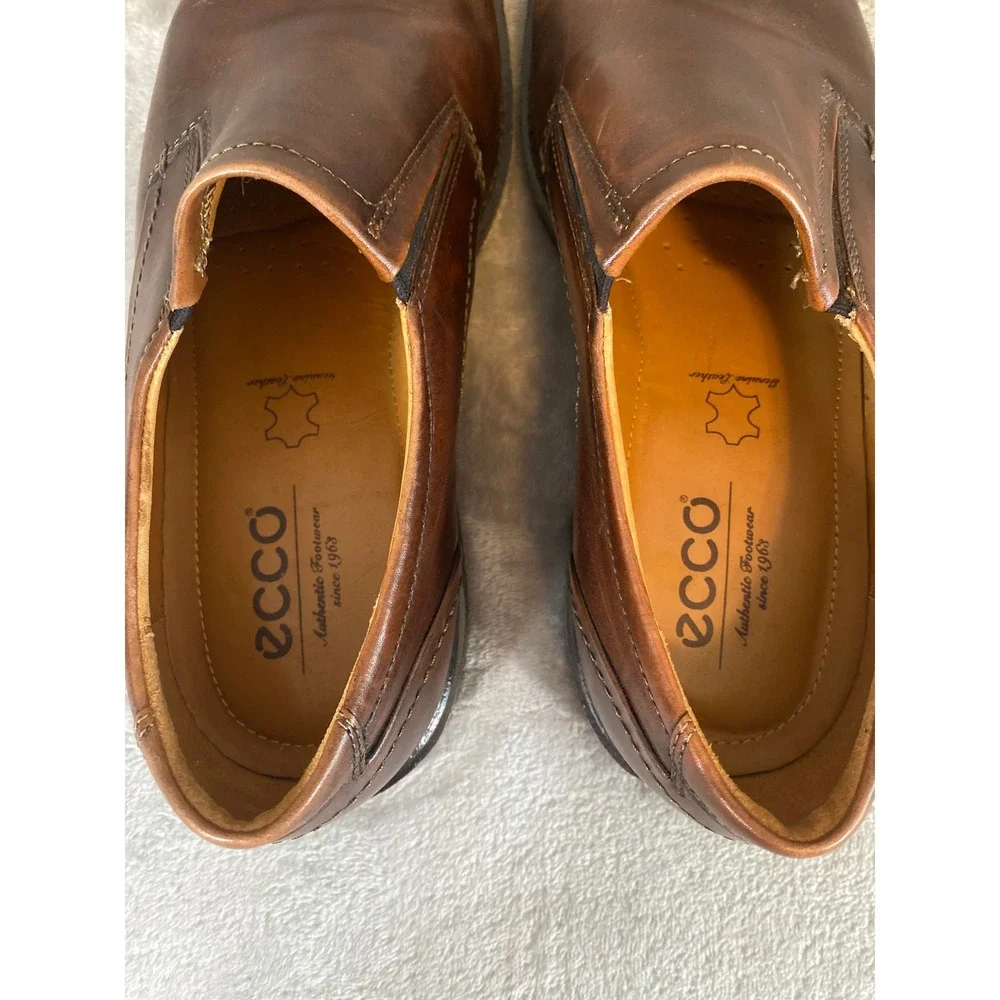 ECCO Helsinki Slip On EU 42 US 8-8.5 Brown Leather Comfort Loafers Dress Shoes